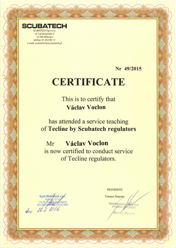 scubatech service certificate