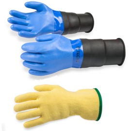 Modré PVC rukavice se predĺženou zápästnou manžetou + podrukavice - obrázek
