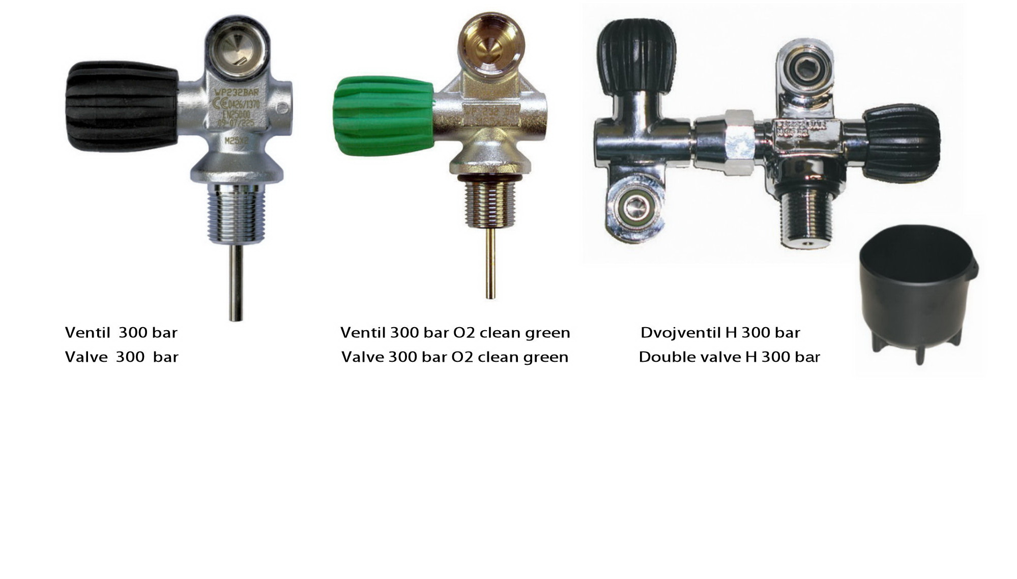 3 l potápačská fľaša oceľová - 300 bar, ventil podľa výberu 